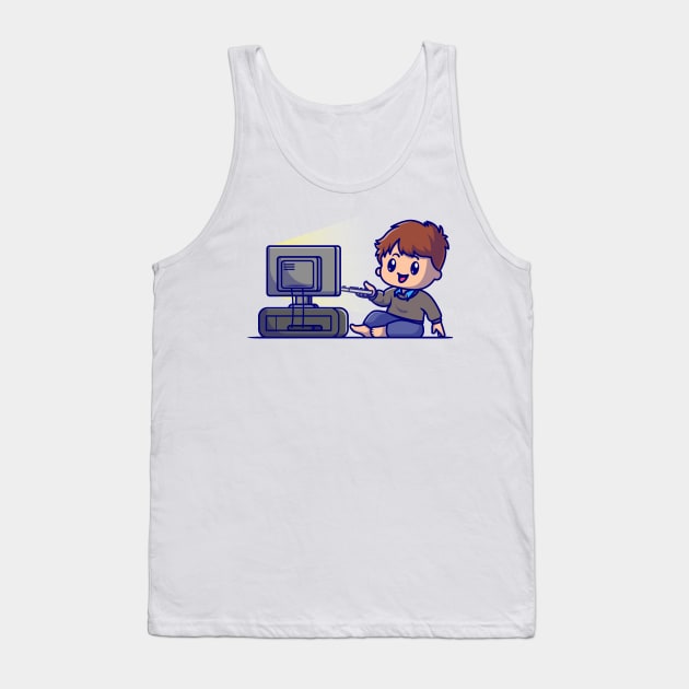 Cute Boy Watching Tv Cartoon Tank Top by Catalyst Labs